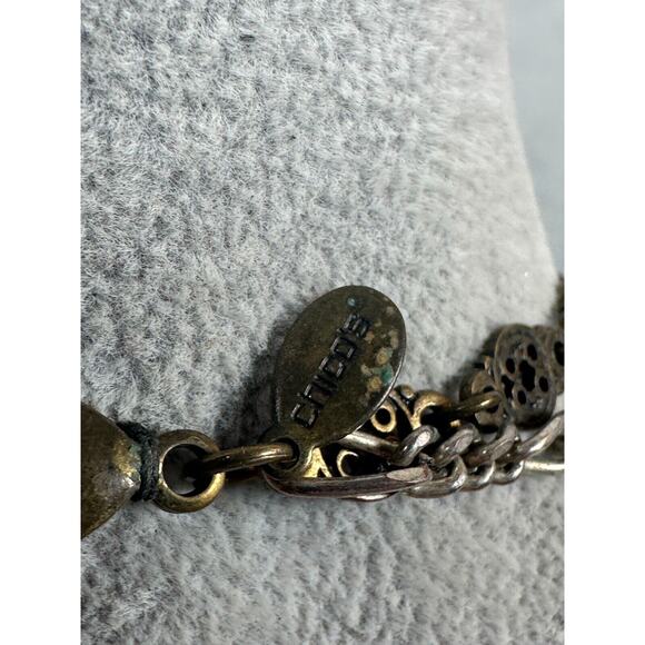 Chicos Necklace Pendant Y Drop Medallion Shell Layered Tassel Charm Bronze Tone - Picture 10 of 12